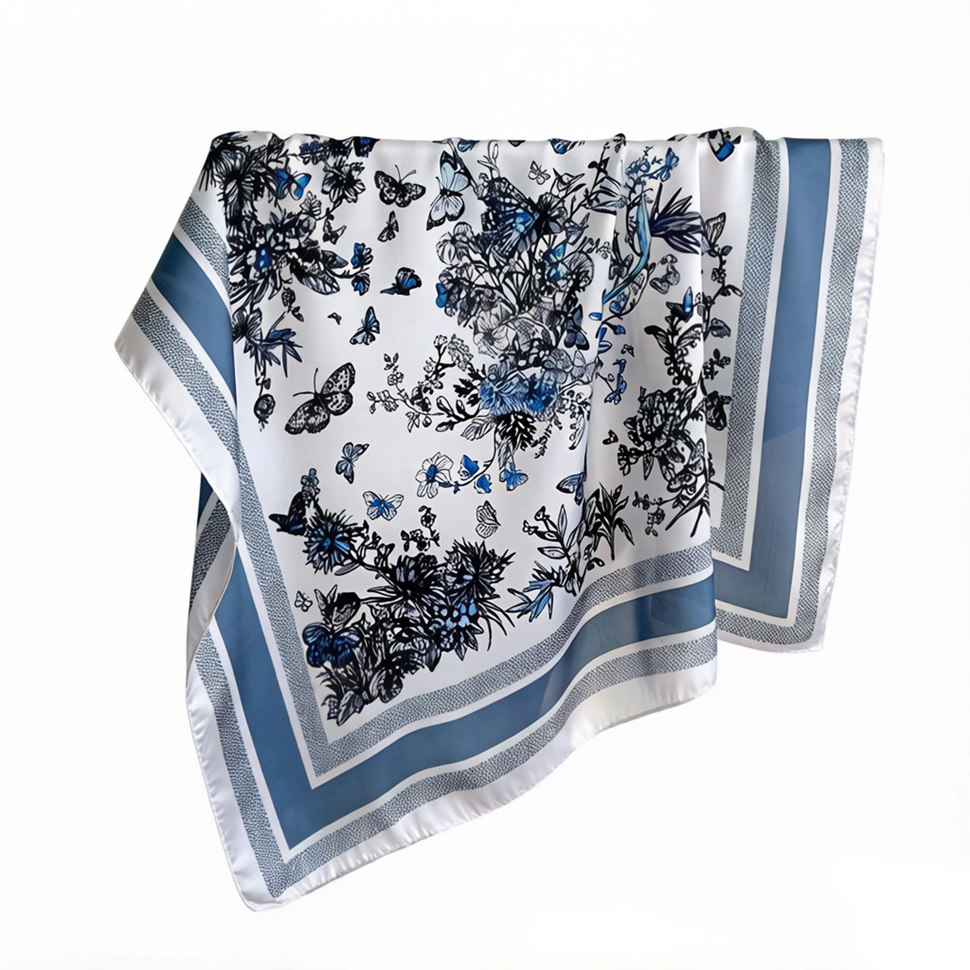 Anna-Kaci Womens Satin Floral Butterfly Print Square Scarf Elegant Fashion Neck Wrap 27.5×27.5Inches