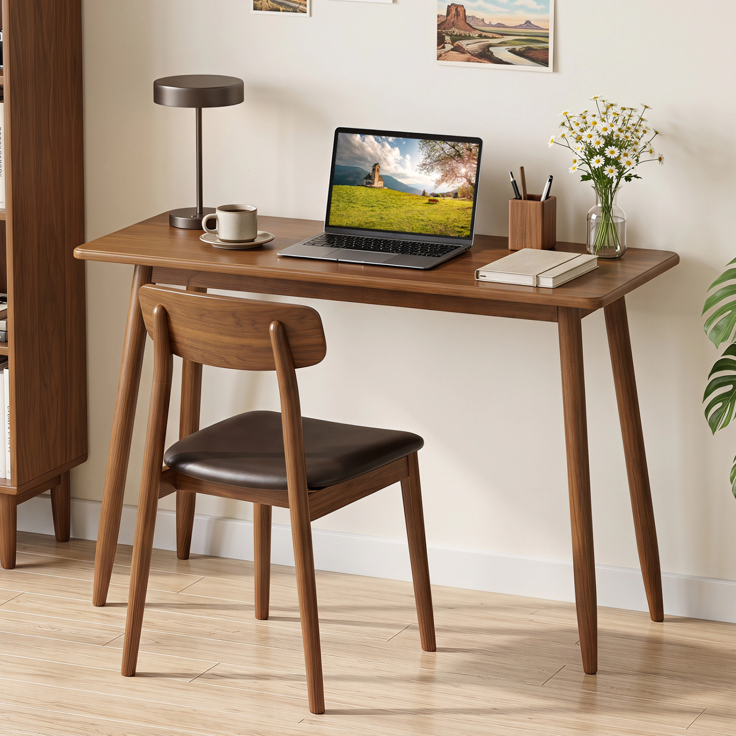 LJG Computer Desk with Rubber Wood Legs Wooden Writing Desk with Spacious Tabletop