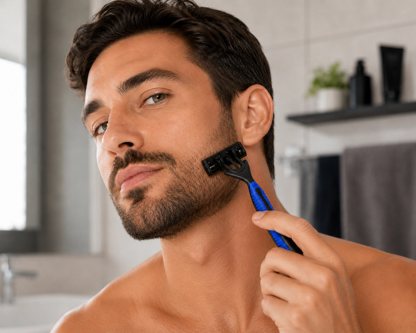 Pursonic Men's 3-Blade Disposable Razors with Pivoting Head, Lubricating Strip & Rubberized Grip Handle 6-Pack