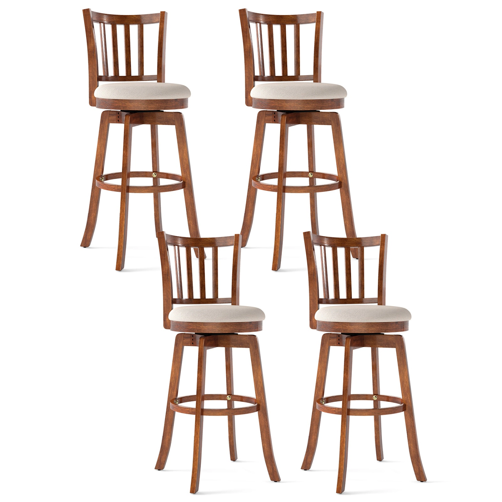SUGIFT 360° Swivel Bar Stools Set of 4 Backrest & Upholstered Seat 350-lb Capacity 30.5-in Seat Height Driftwood +Sand