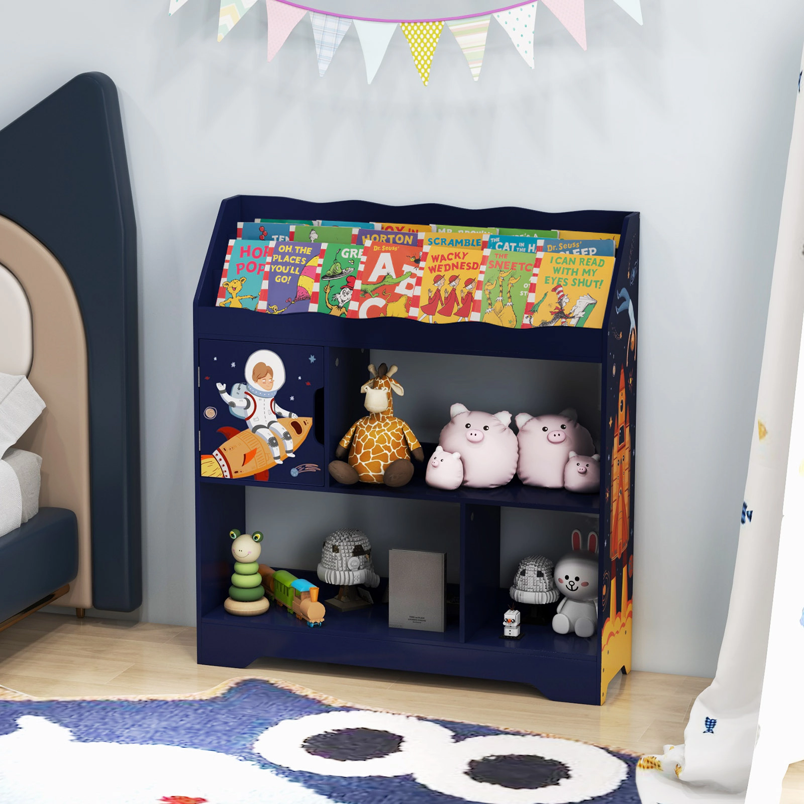 Hivvago Kids Toy Storage Organizer with Book Shelf and Cabinet