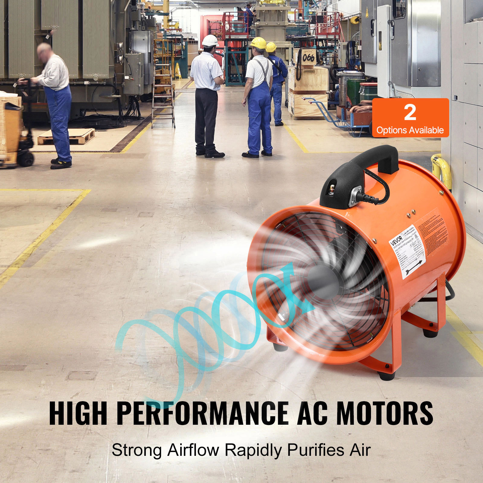 HONGGE Portable Ventilator Heavy Duty Cylinder Fan with Duct Hose Strong Shop Exhaust Blower Industrial Utility Blower