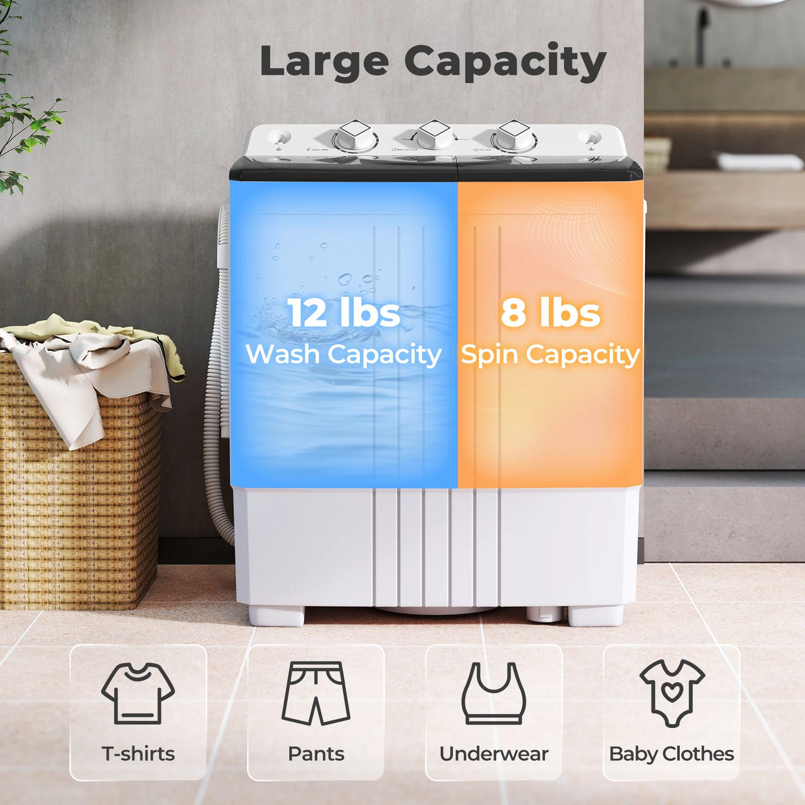 SlickBlue Portable Twin Tub Washing Machine with Dual Timers and Hoses