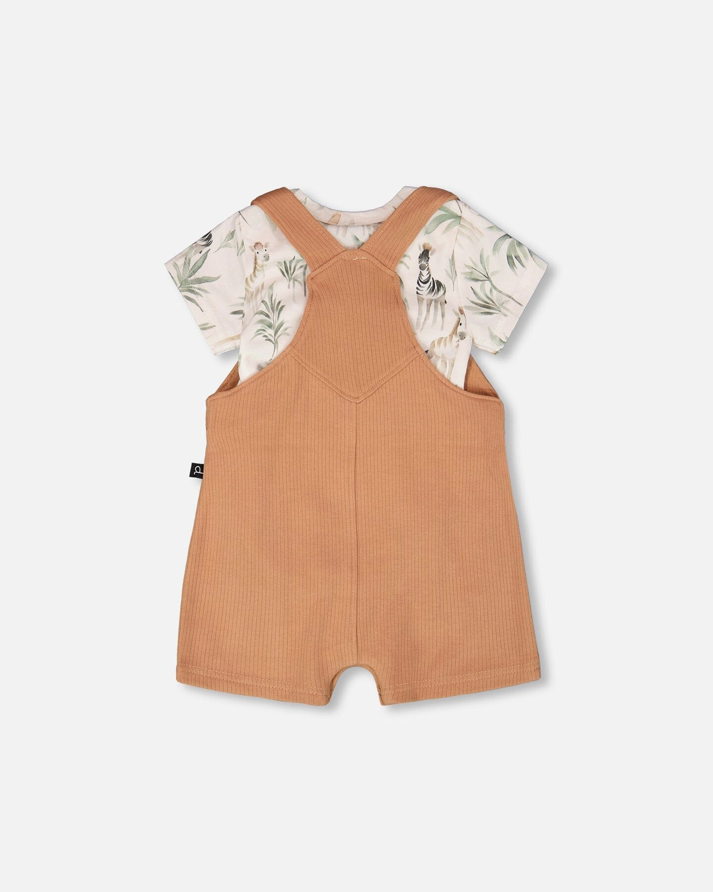 Deux par Boys Organic Cotton Jersey Onesie and Rib Shortall Set Zebra Print Caramel