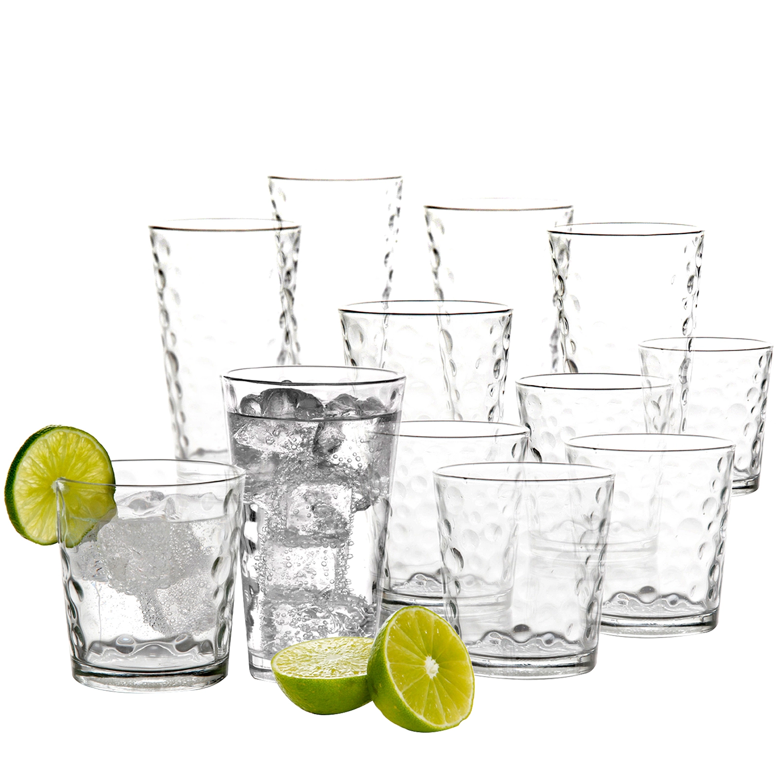 Gibson Home Great Foundations 16 Piece Tumbler and Double Old Fashioned Glass Set in Bubble Pattern