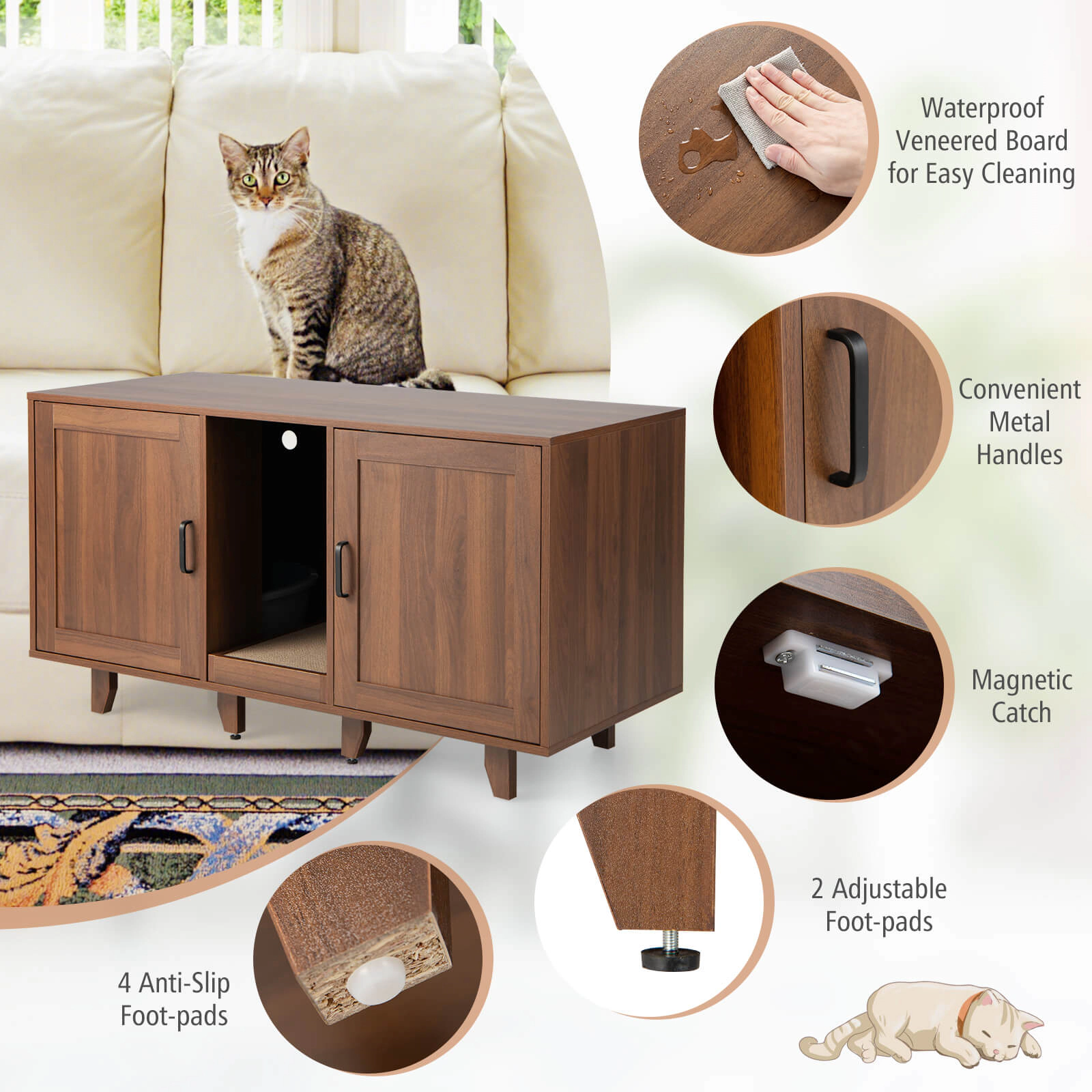 SUGIFT Brown 2-Door Cat Litter Box Enclosure with Winding Entry 47.5-in W 20.5-in D 25.5-in H 44-lb Top Capacity