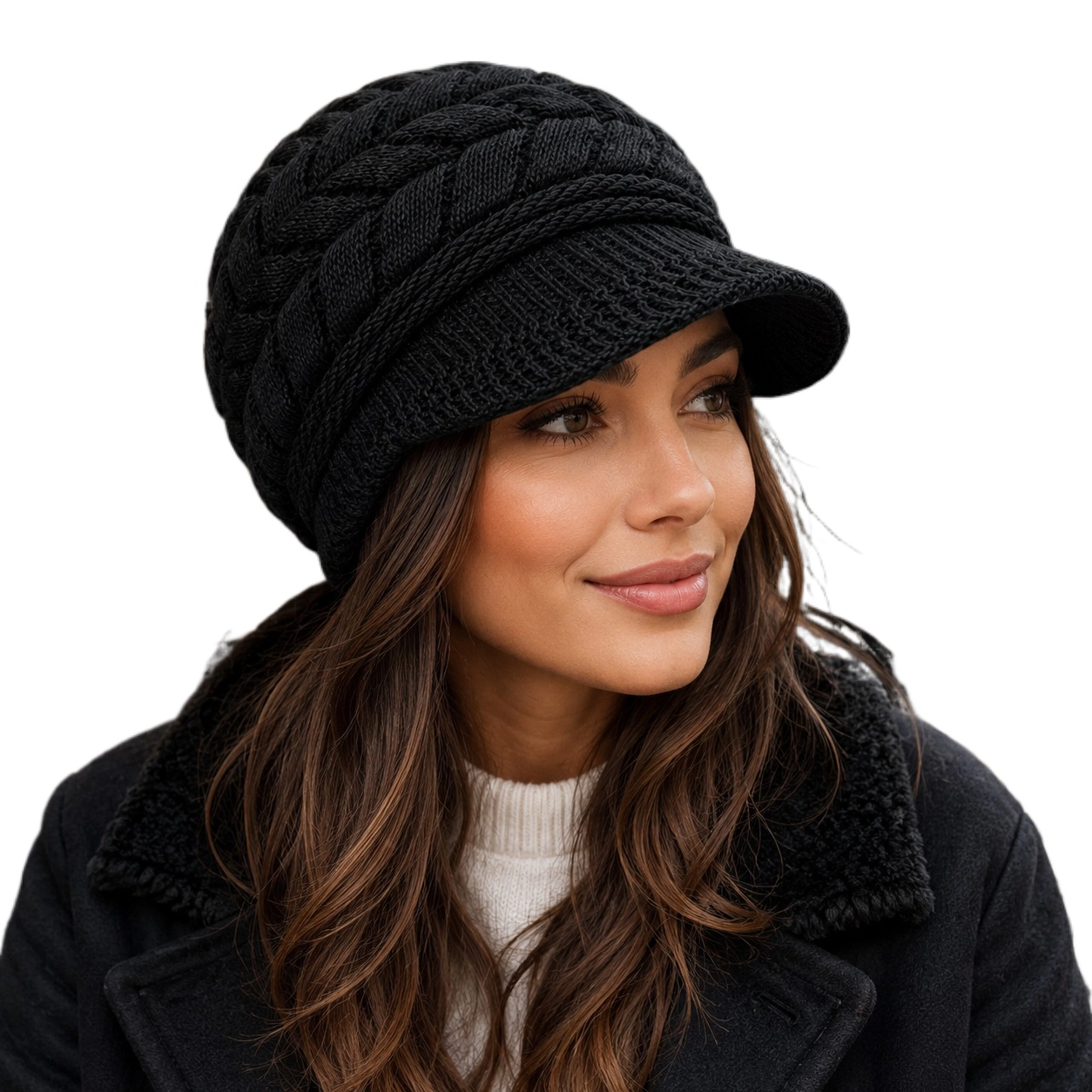 Premium Charms Womens Winter Cable Knit Beanie Hat with Brim