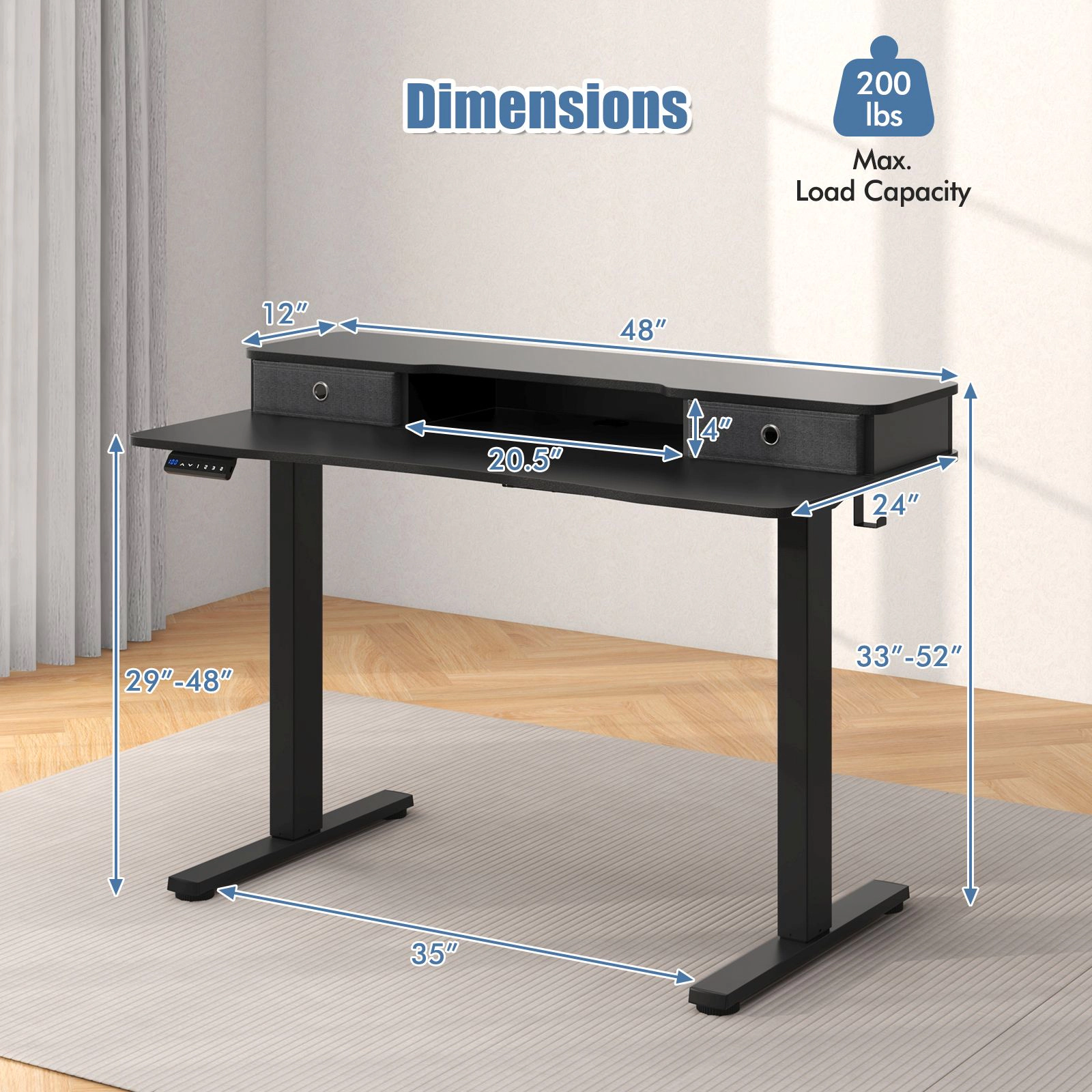 SlickBlue Electric Sit Stand Desk with Memory Control and Drawers