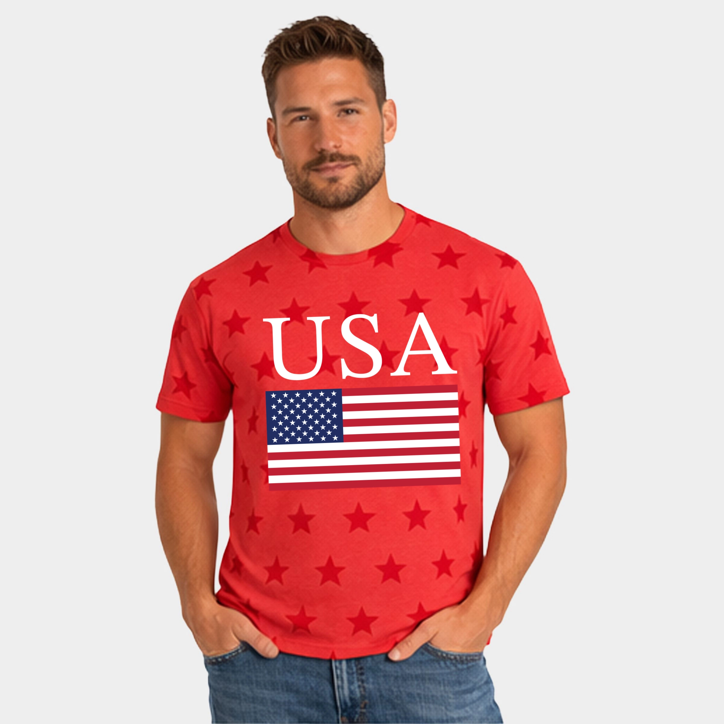 Simply Sage Market - Usa Flag Solid Men's Short Sleeve Star Tee
