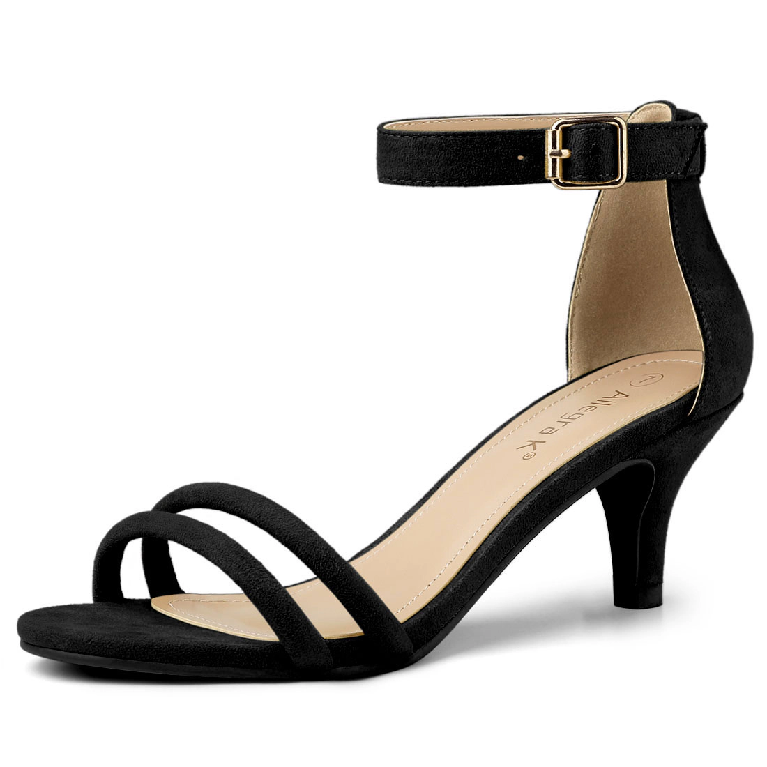 BLISSFUL STEP Women Kitten Heel Ankle Strap Sandals