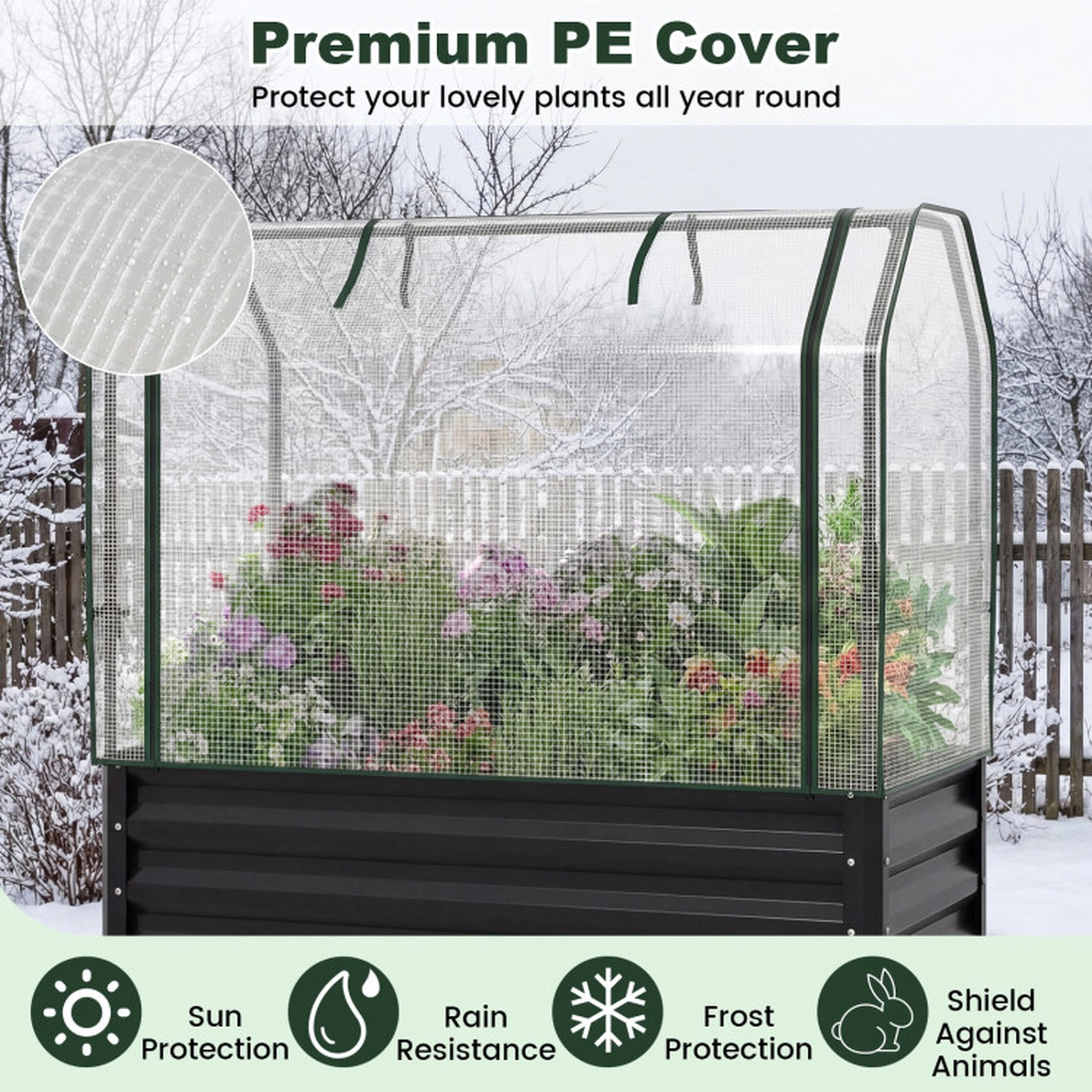 SUGIFT Galvanized Raised Garden Bed with Legs and Greenhouse Cover Outdoor Planter 175-lb Capacity 5 Cu.ft Soil Volume