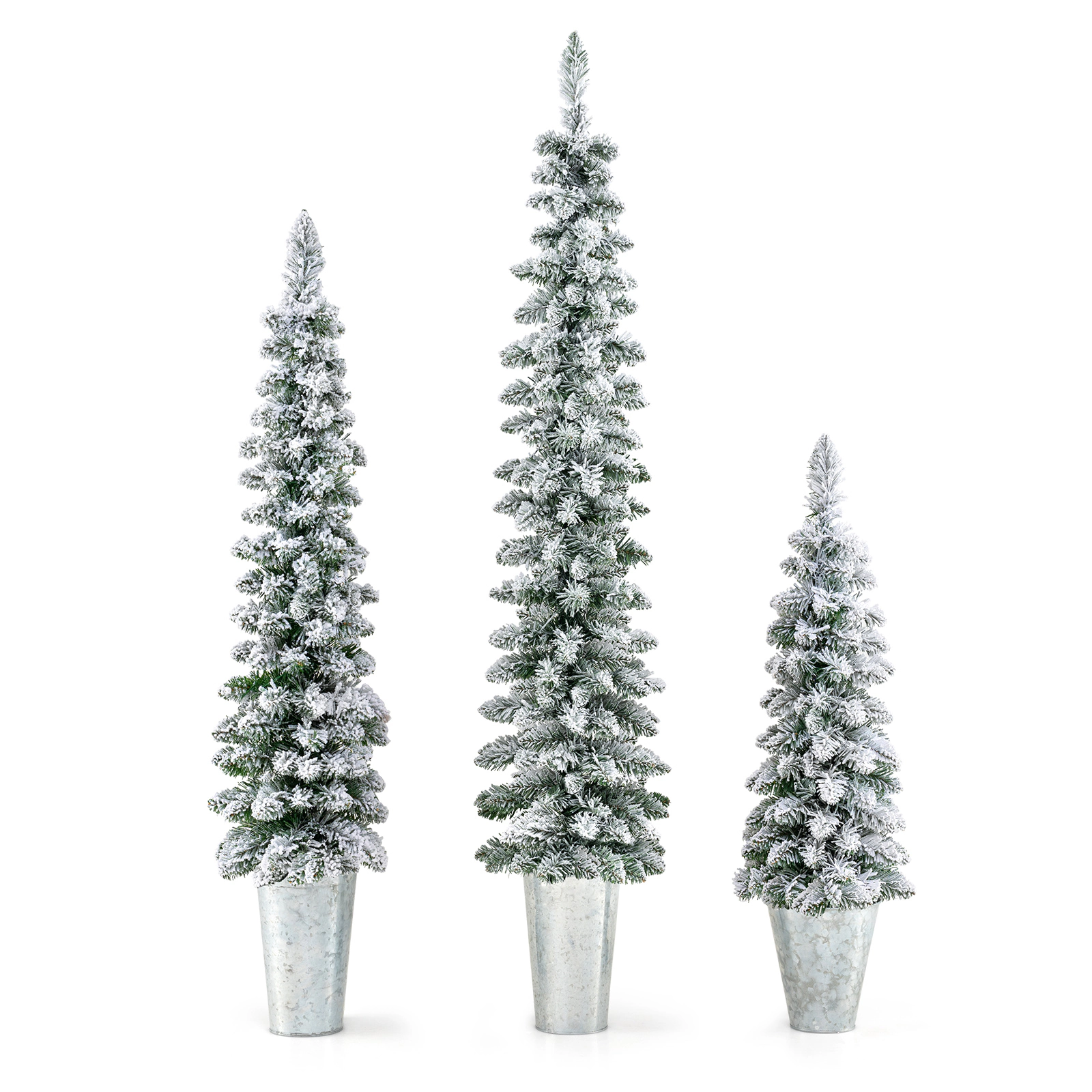 LJG Set of 3 Pre-Lit Snow Flocked Artificial Christmas Trees Witrh 423 Branch Tips