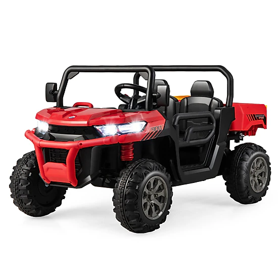 Costway 12V 2 Seater Ride On UTV Dump Truck Remote w/ Electric Dump Bed & Shovel Pink