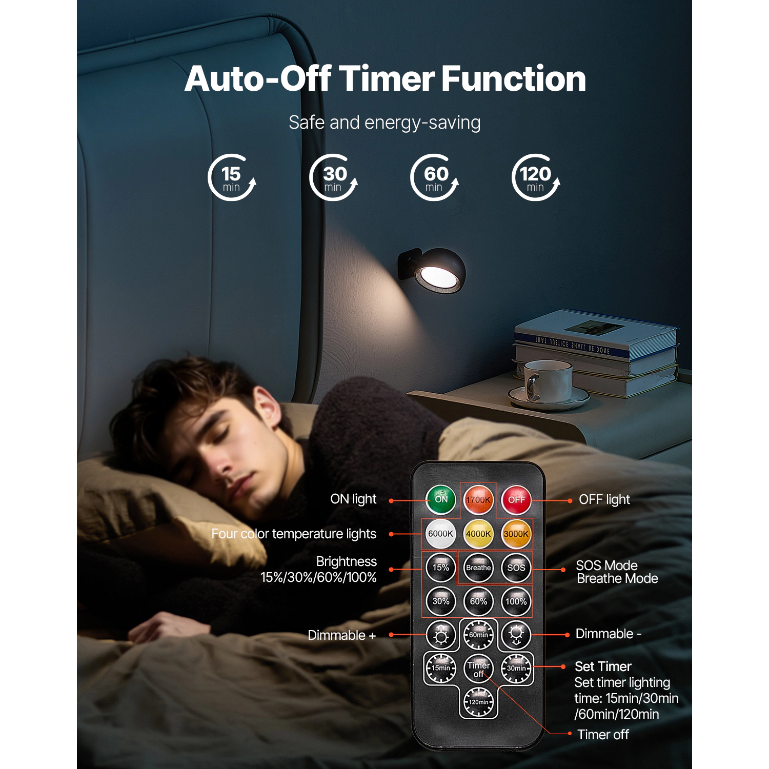 HONGGE Battery Operated Wall Rechargeable Wireless Lights with Remote Control & Timer Dimmable