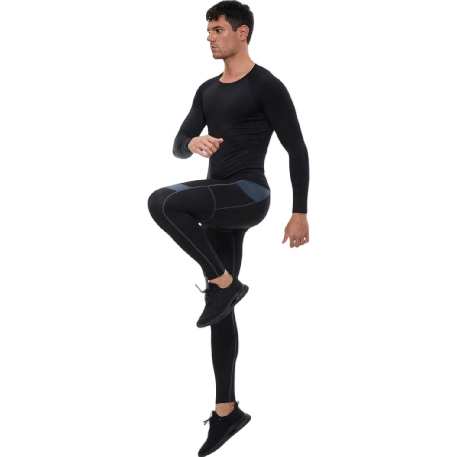 Anna-Kaci Men's Long Sleeve Athletic Compression Shirt with Crew Neckline and Stretch Fit Performance Fabric