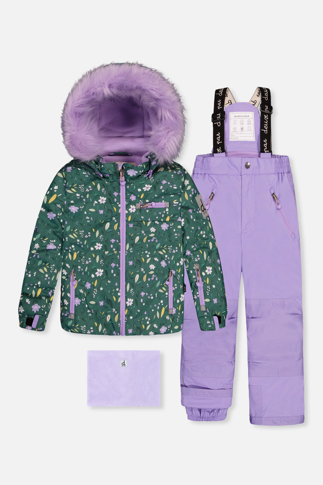 Deux par Girls Mini Flower Print Two Piece Play Snowsuit with Hooded Jacket and Snow Pants