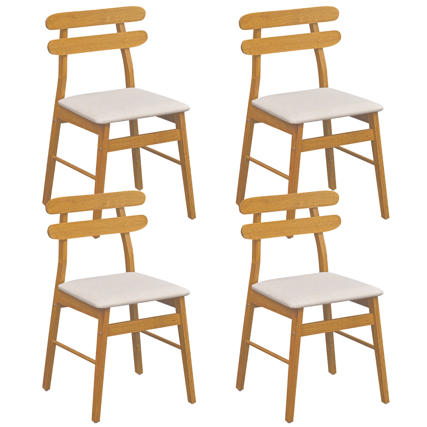 LJG Set of 4 Upholstered Dining Chairs with Padded Seat and Solid Wood Legs