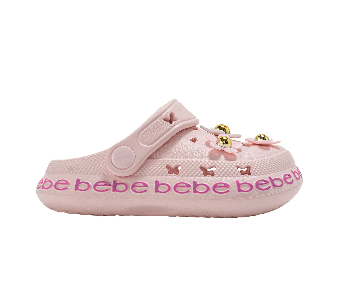 bebe Toddler Girl's EVA Clog Sandals with Flower Charms Slip On Shoes