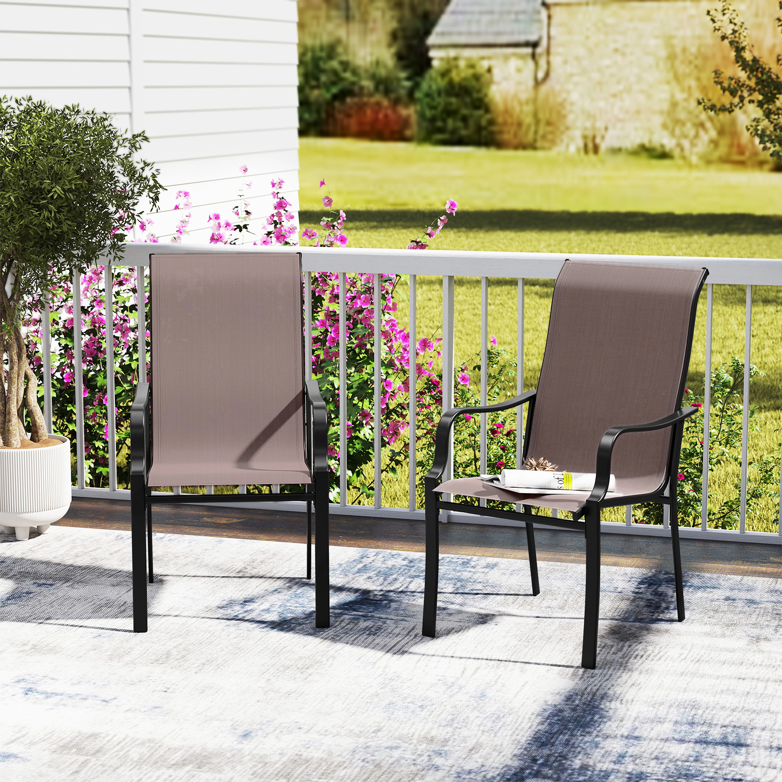 LJG Patio Dining Chair Set of 2 with Wide Seat and Heavy-Duty Metal Frame