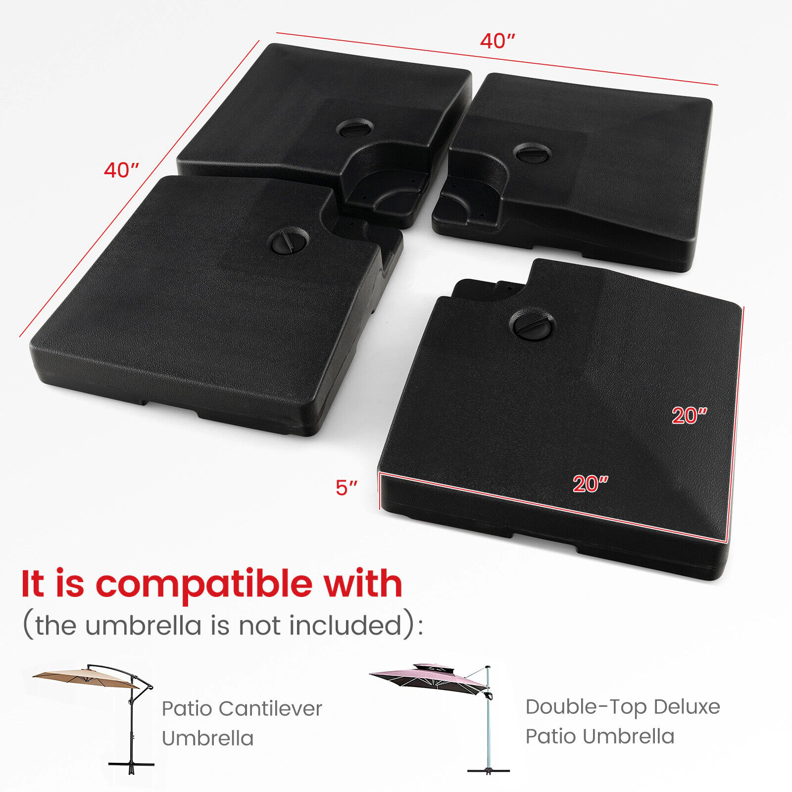 Slickblue Outdoor Cantilever Umbrella Base Plates 4 Pack Fillable Sand or Water Weighted Set Black