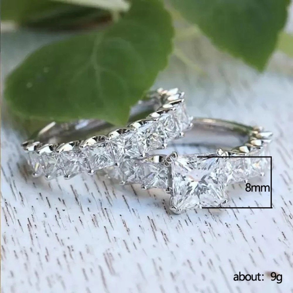 Elegant Rhinestone Decor Engagement Rings 2pcs/set Trendy Exquisite Wedding Rings