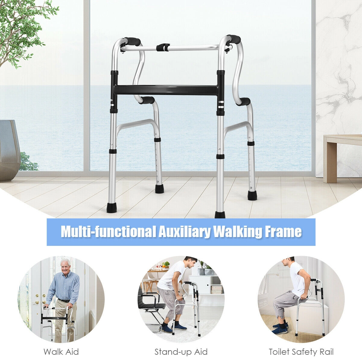 SUGIFT Silver One-Button Folding Walker with 8-Level Height Adjustment 20.5-in W 18-in D 400-lb User Capacity