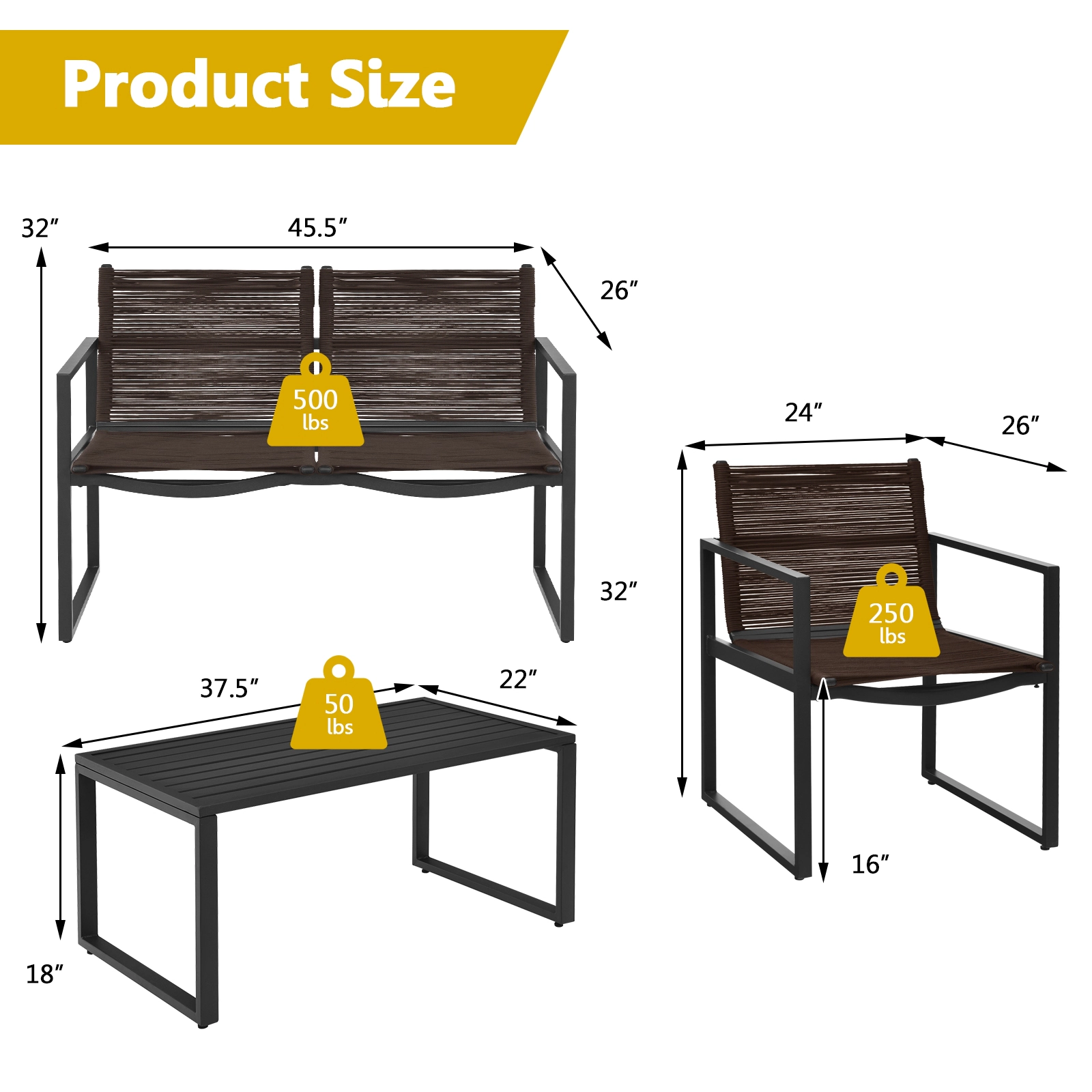 Hivvago 4 Pieces Patio Furniture Conversation Set With Sofa Loveseat