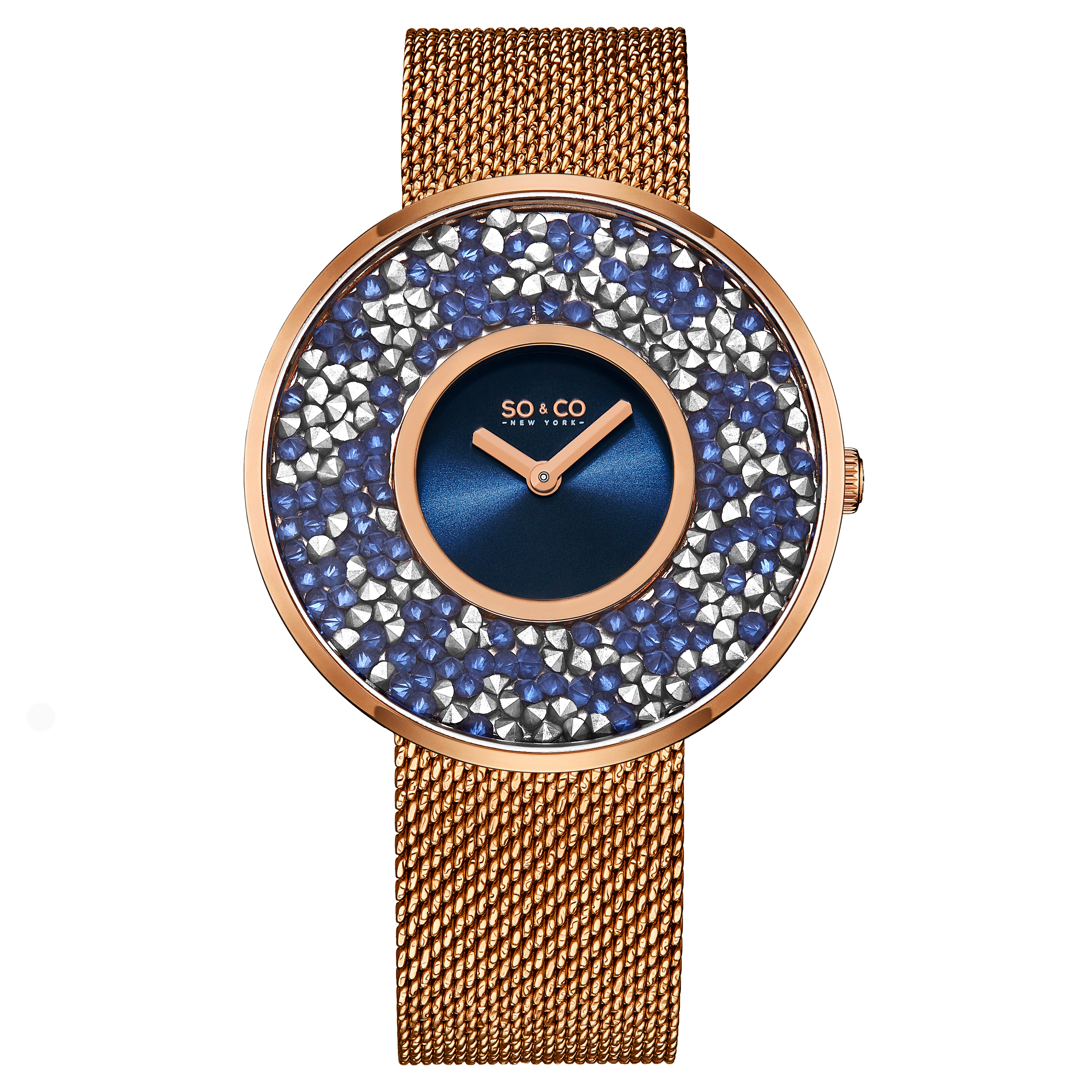 SO&CO Chelsea 5223M 40mm Crystal Gem Dial Watch with Mesh Bracelet