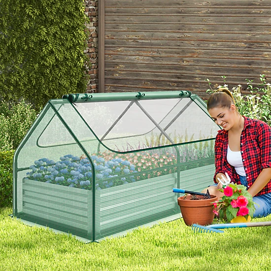 LJG 6 x 3 x 3 Feet Galvanized Raised Garden Bed with Greenhouse