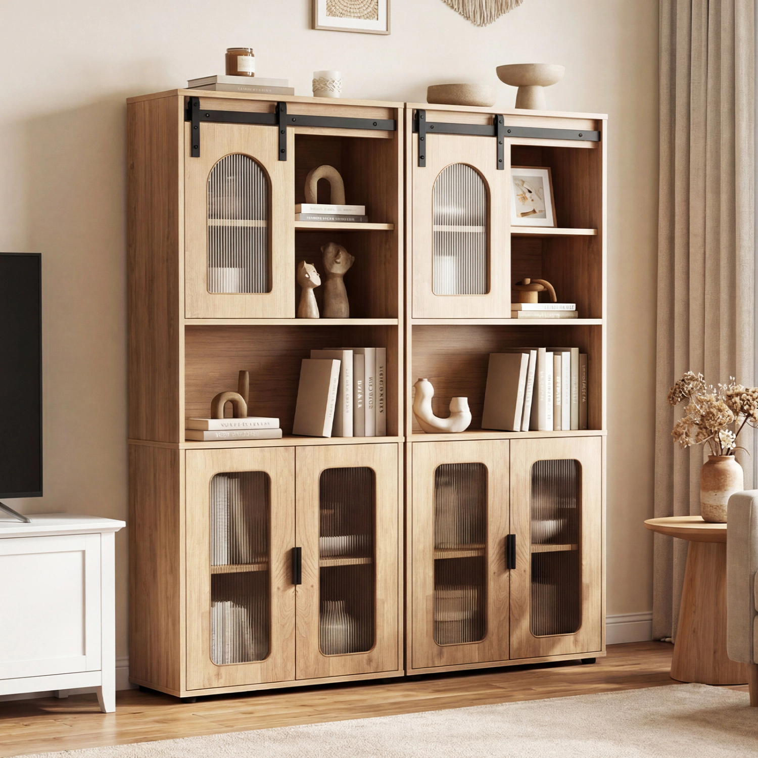 SlickBlue Tall Storage Cabinet with Sliding Barn Door & Double Doors