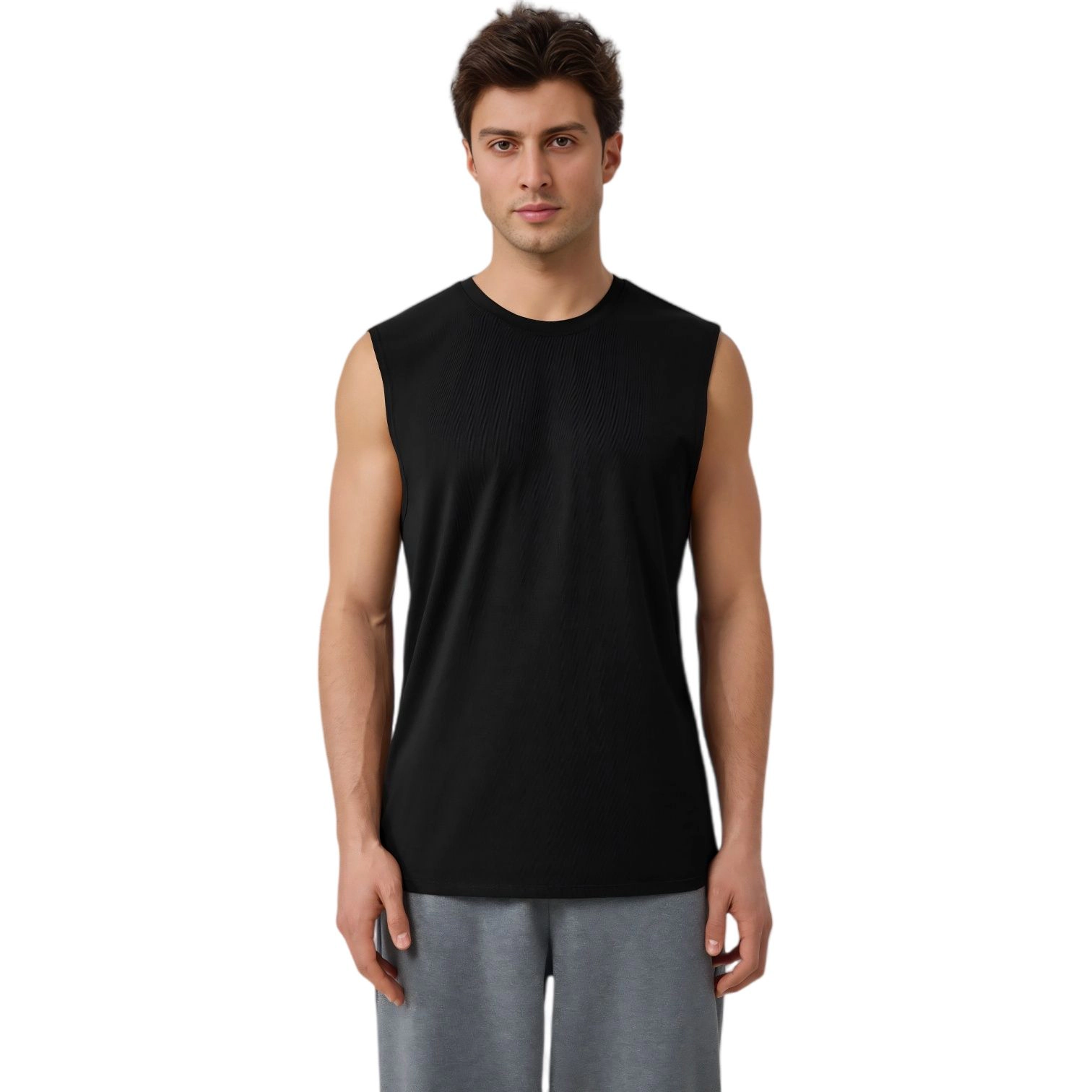 Anna-Kaci Men's Sleeveless Crew Neck Ribbed Tank Top with Relaxed Fit and Stretch Fabric