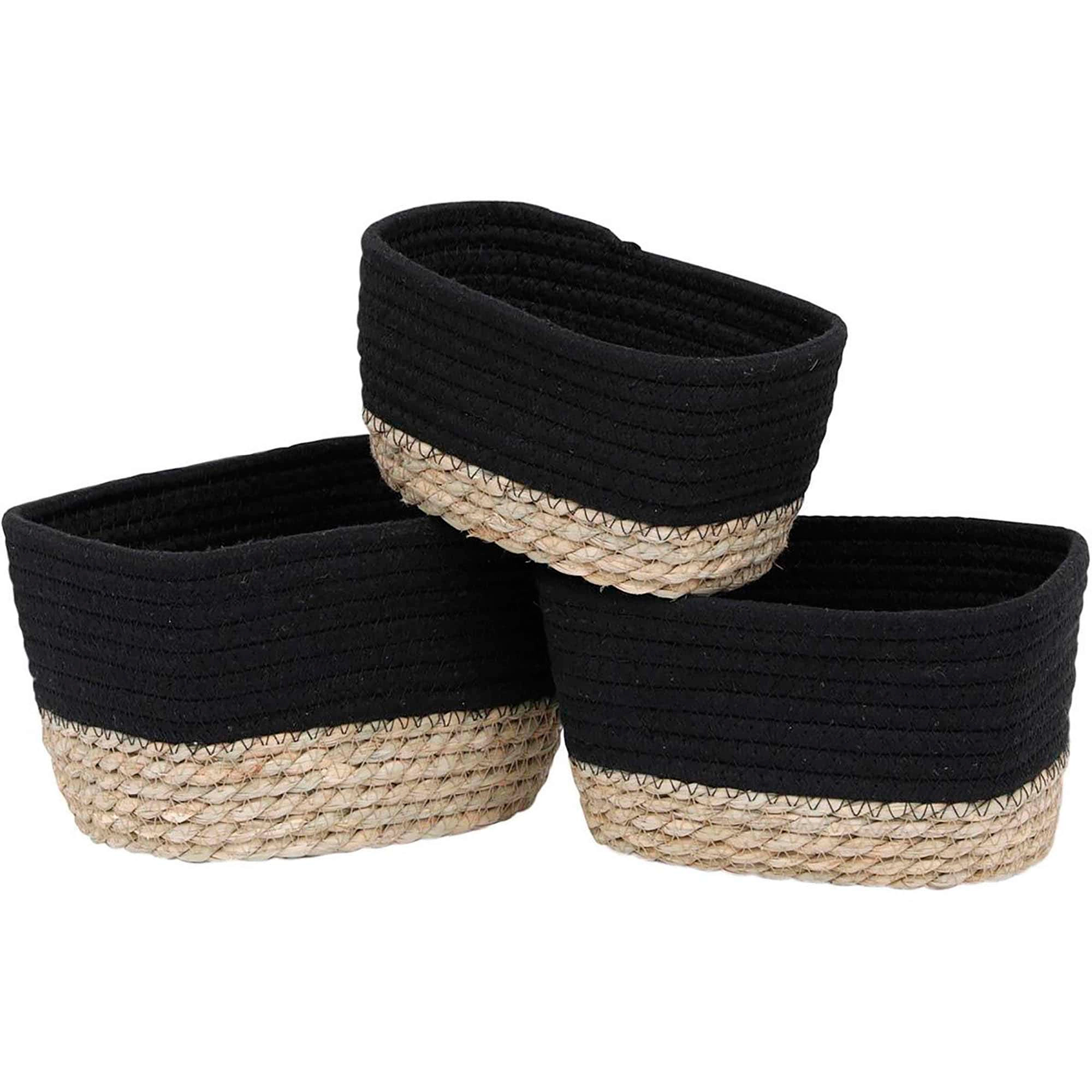 Evideco French Home Goods Set of 3 Stackable Cotton Rope Baskets with Seagrass Base