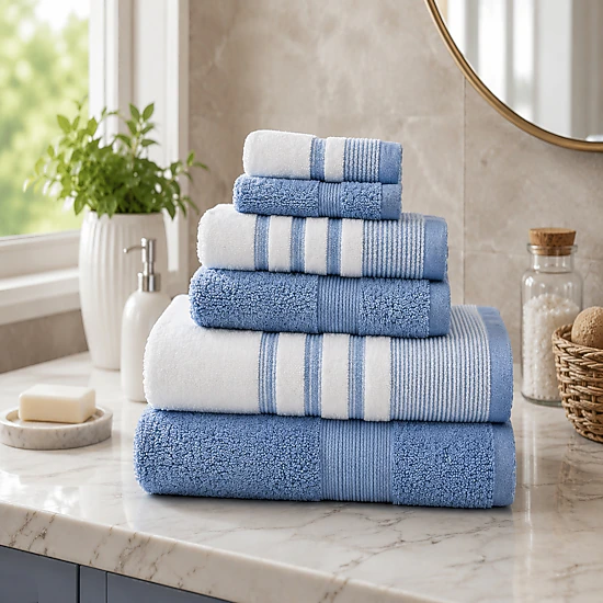 Plazatex Two Tone Zero Twist 100% Cotton Soft & Absorbent 6 Piece