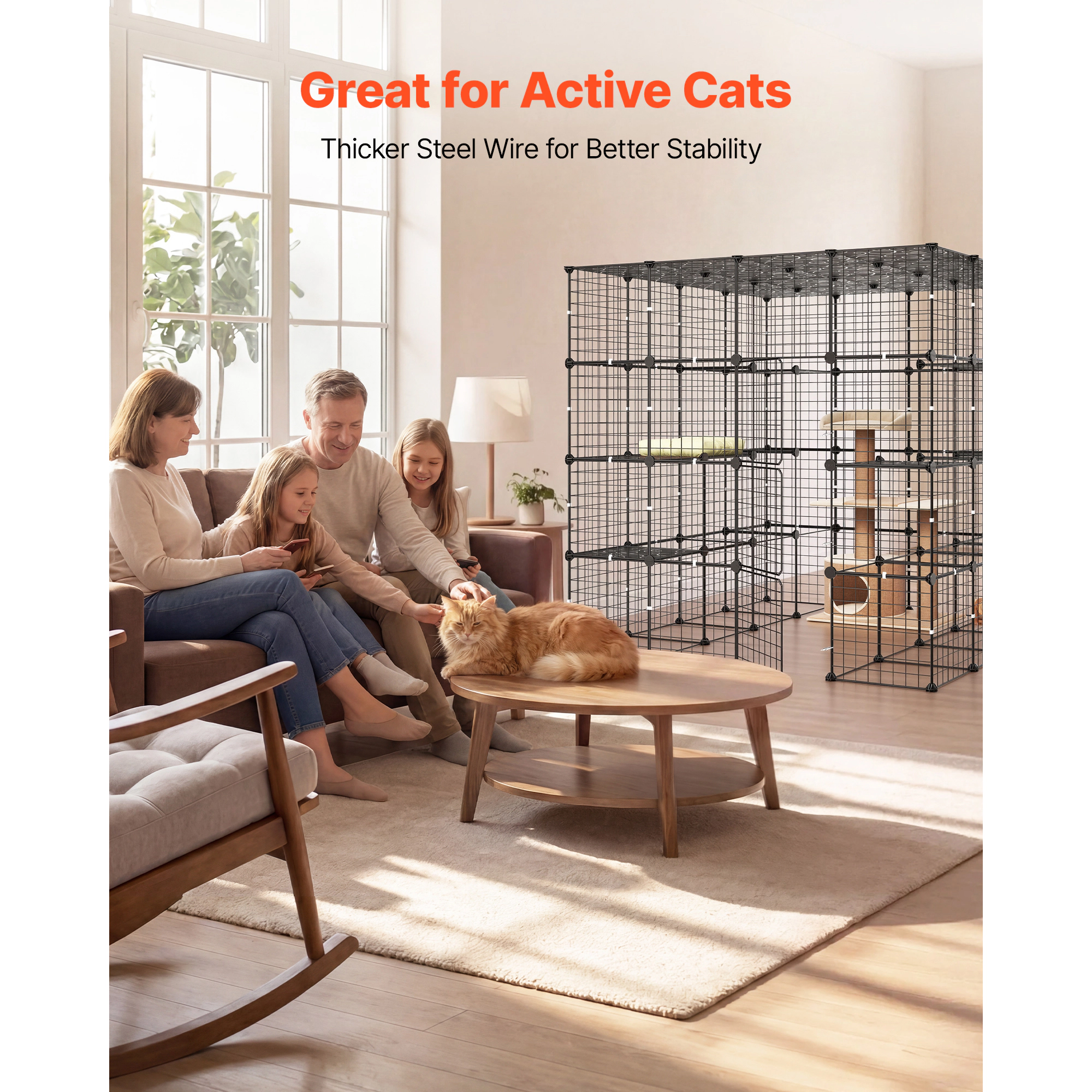 HONGGE 55 x 55 x 55 in 4-Tier Steel Cat Cage Playpen with 3 Doors, Indoor Enclosure for 2-3 Cats, Black