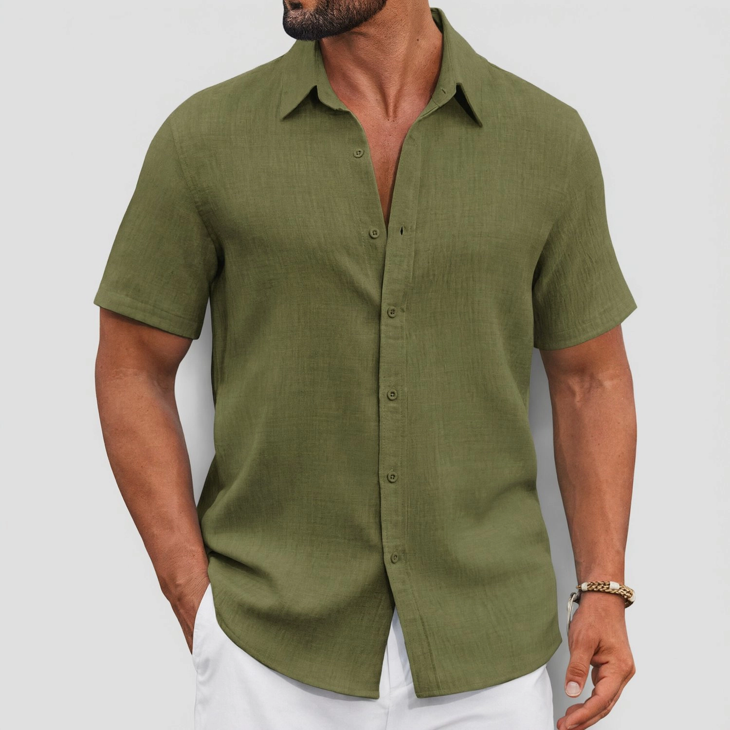 COOFANDY Mens Casual Short Sleeve Button Down Shirts  Lapel Collar Solid Tops