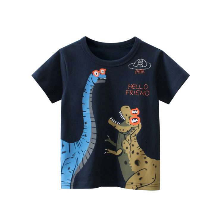 MyKids-USA Baby Boy Dinosaur Print Round Collar Short-Sleeved Tee Shirt Summer