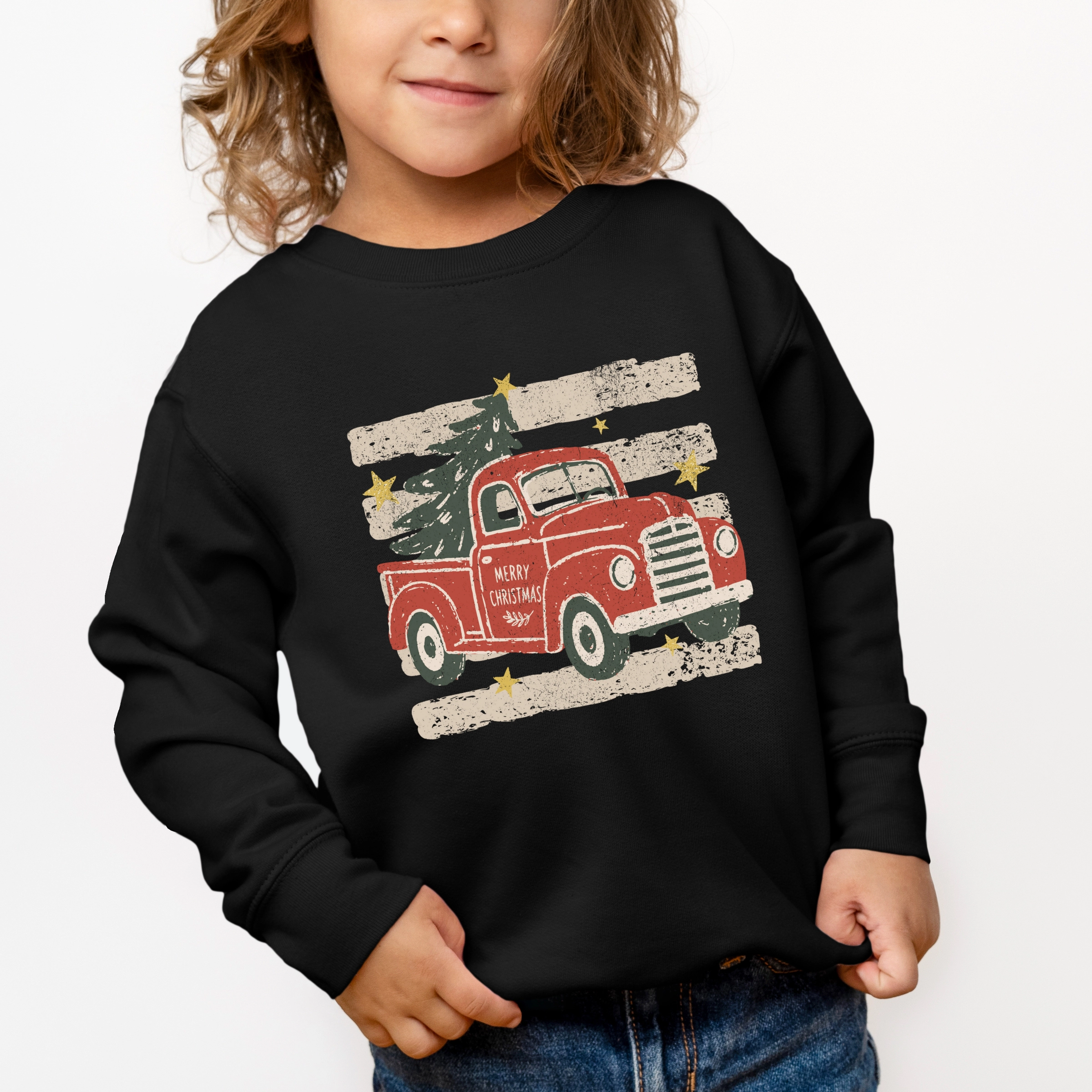 The Juniper Shop - Toddler Graphic Sweatshirt Red Truck Stripes