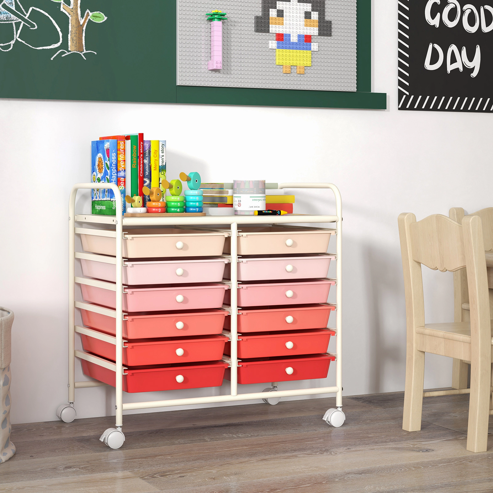 SUGIFT 34-in 12-Drawer Rolling Cart Home Office Supply Organizer with Removable Trays and Locking Wheels