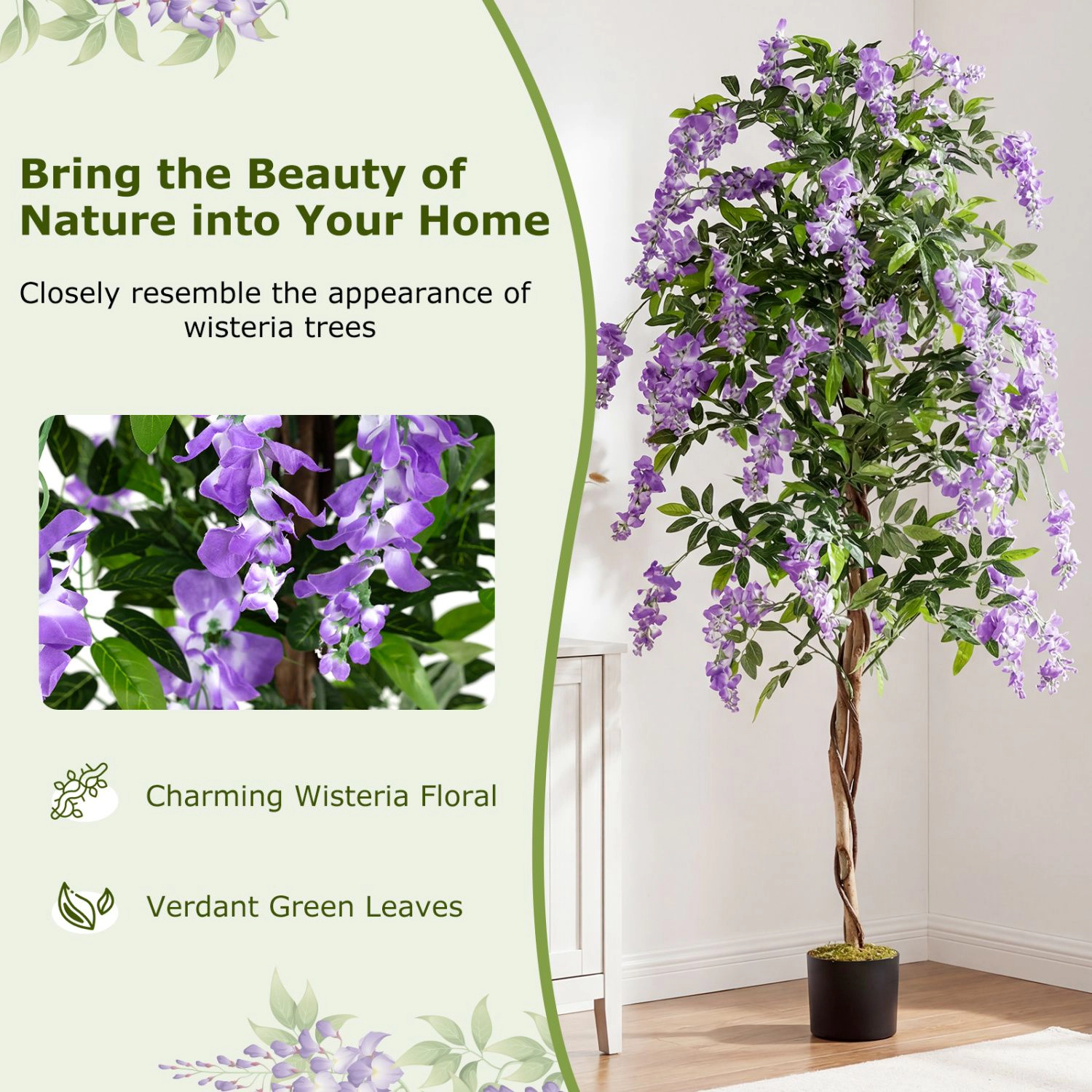 SlickBlue 6 FT Artificial Wisteria Tree with Purple Flowers & Leaves