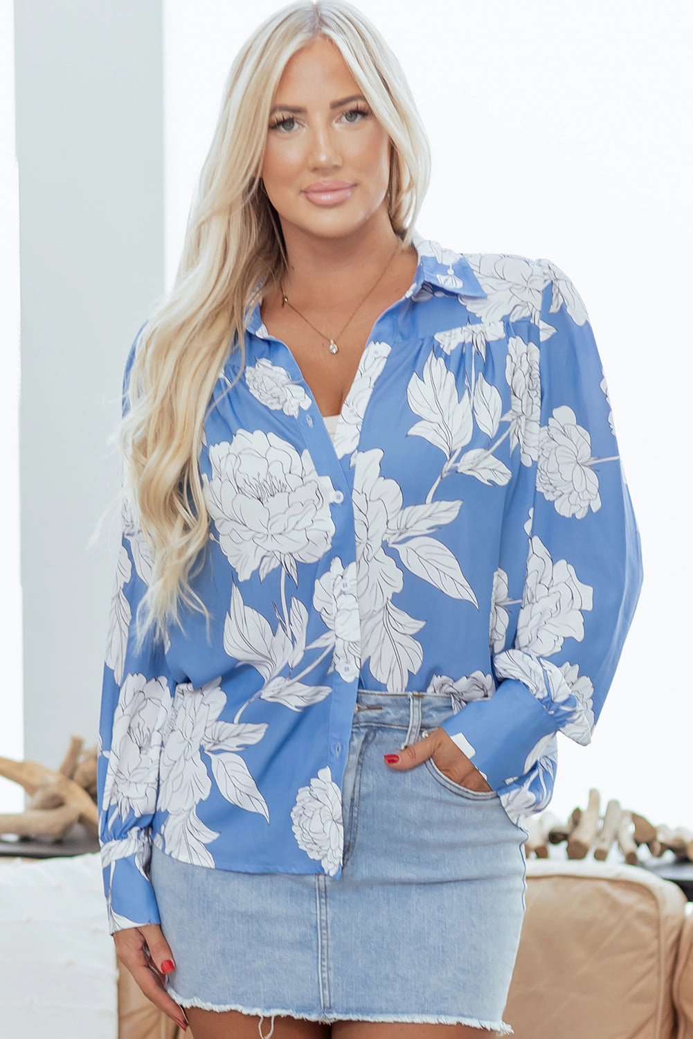 Threaded Pear Women's Carmen Detail Puff Sleeve Shirt