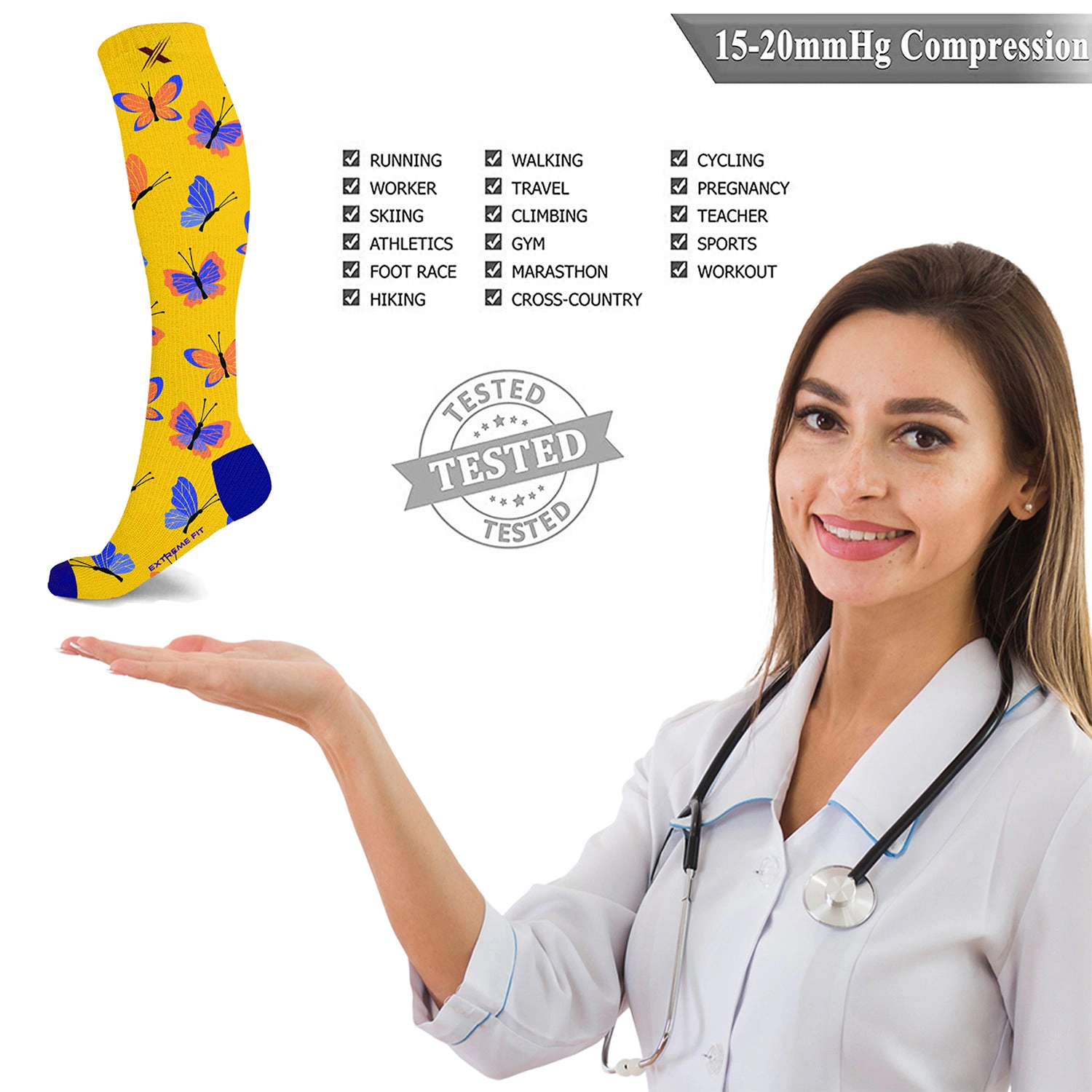 Extreme Fit Nature And Fruity Prints Knee-high Compression Socks - 6 Pair