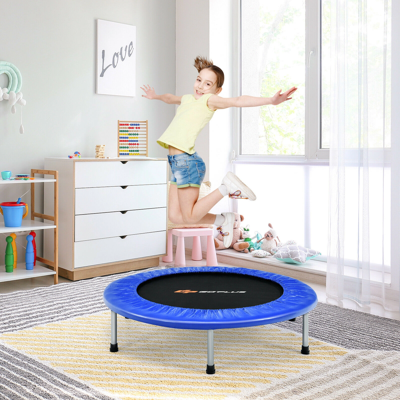 LJG 38 Inch Mini Folding Trampoline Portable Leisure Fitness Backboard
