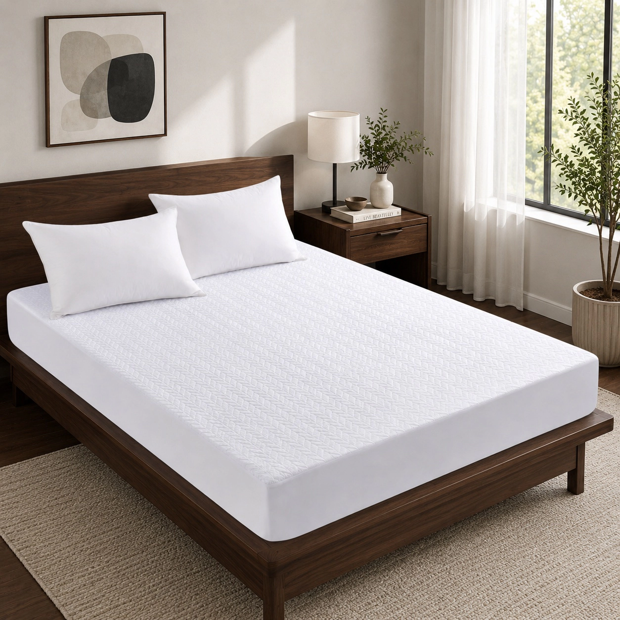 PEACE NEST Ultrasonic Quilted Waterproof Mattress Protector with Leaf Pattern