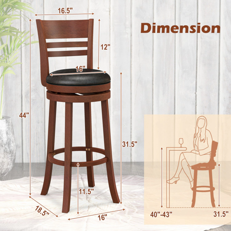 Hivvago Pair of 360° Swivel Bar Stools with PU Leather Seats