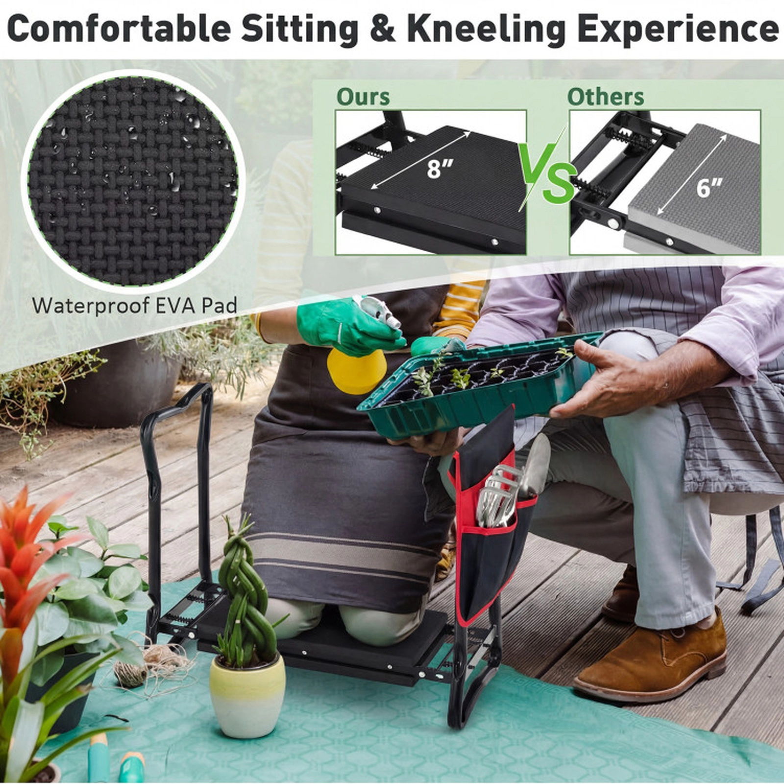 SUGIFT Folding Steel Garden Kneeler and Seat Stool 300-lb Capacity 16 x 8-in Pad 24 x 11 x 19.5-in 5.7-lb Black