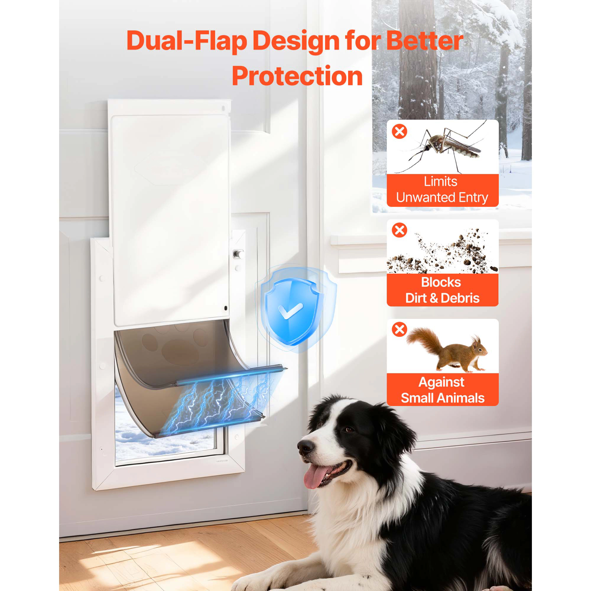HONGGE Pet Door for Doors, Large Double Magnetic Flap, Weatherproof Metal Frame for In-and-Out Access, White