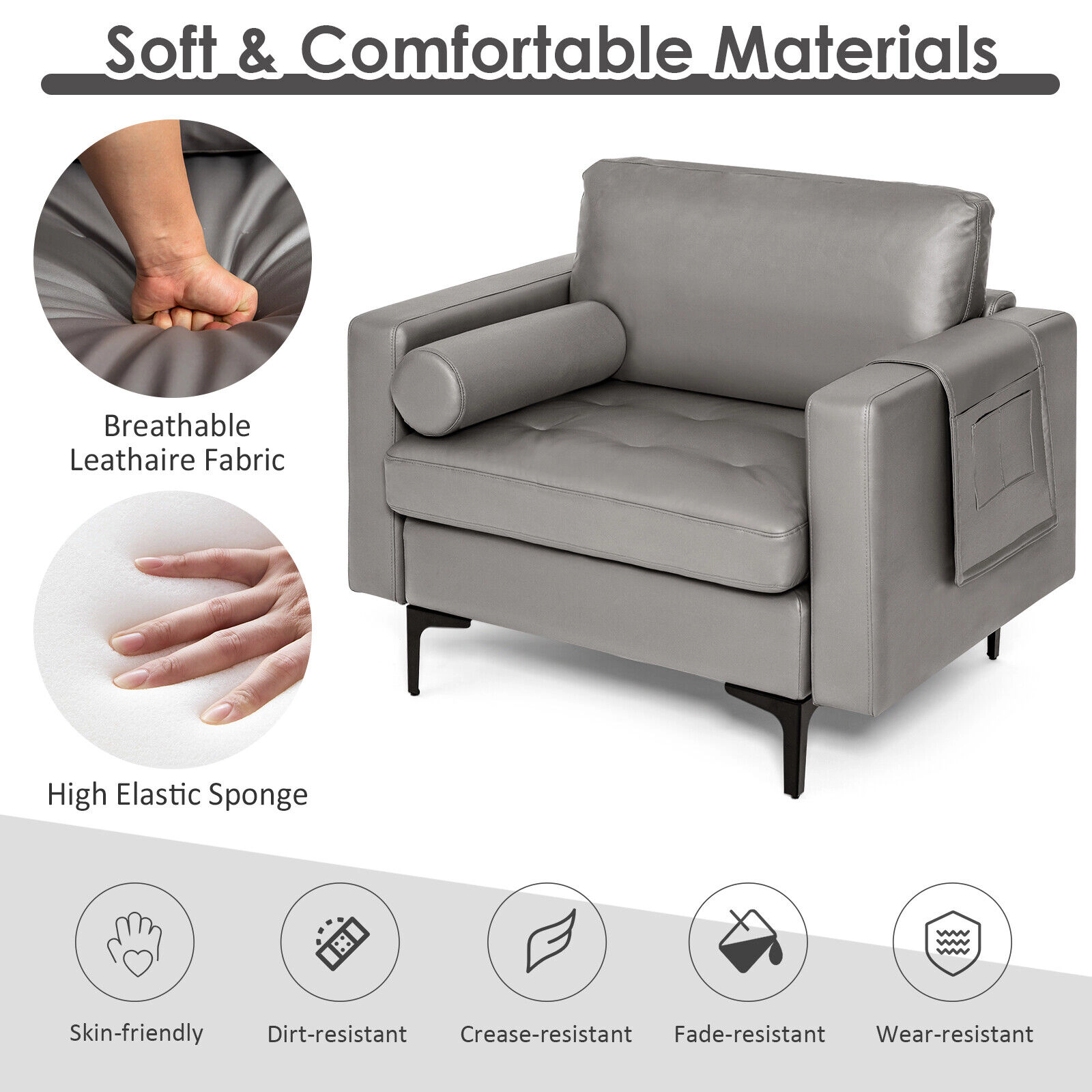 SUGIFT 660-lb Capacity 29.5-in Seat Oversized Accent Chair with Bolster Armrest Caddy and Storage Pocket