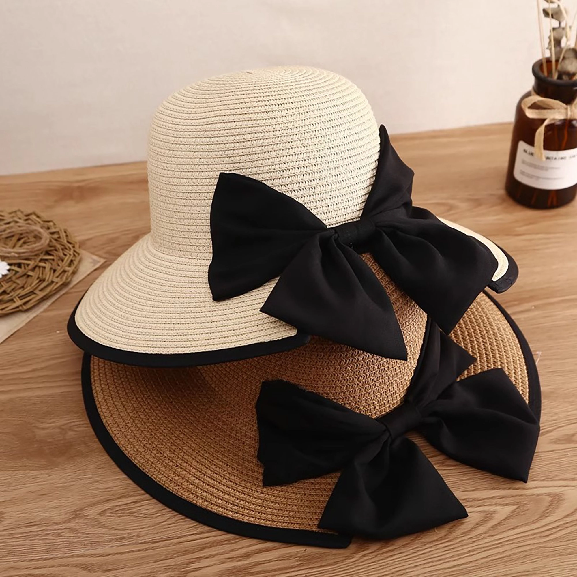Anna-Kaci Women's Women Wide Brim Straw Sun Hat with Bow Detail Summer Protection