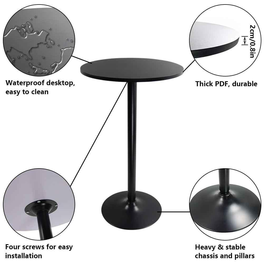 KKTONER Round Bar Table 23.6-Inch Top for Cocktail Bar Pub Dining Bistro (41.5H, Black)