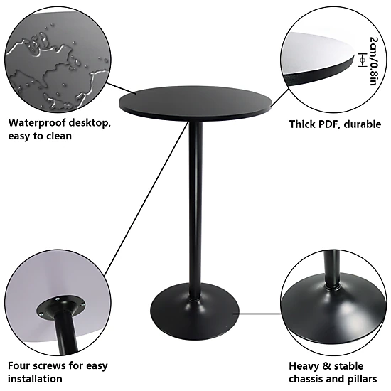 KKTONER Round Bar Table 23.6-Inch Top for Cocktail Bar Pub Dining Bistro (41.5H, Black)